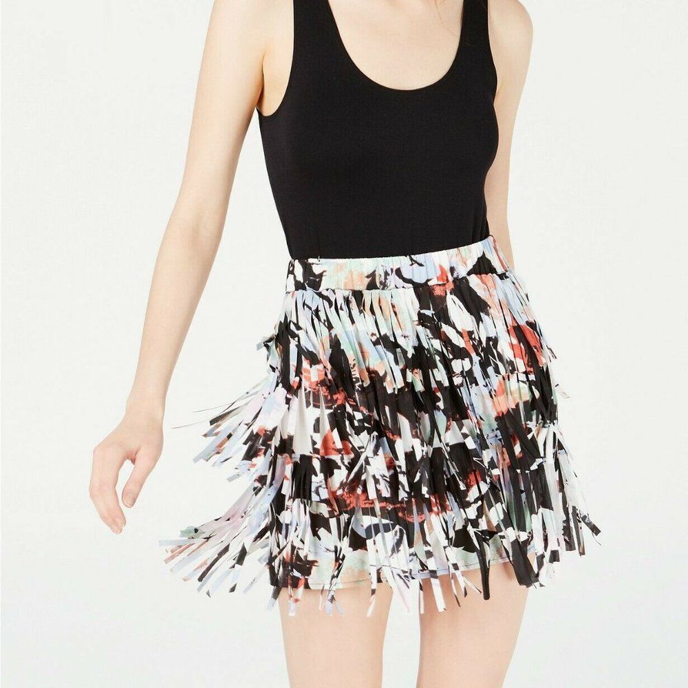 Bar III Fringe Mini Skirt in Abstract Print (NWT)